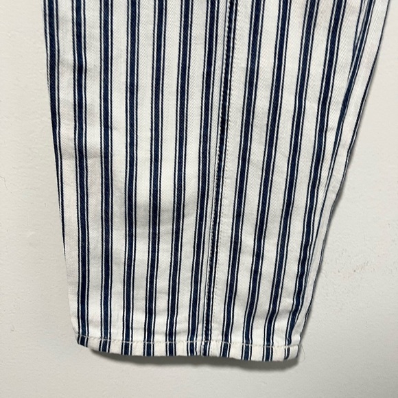 American Eagle Outfitters Blue White Striped High-Rise Pants Women’s 12 Cotton - Picture 3 of 12